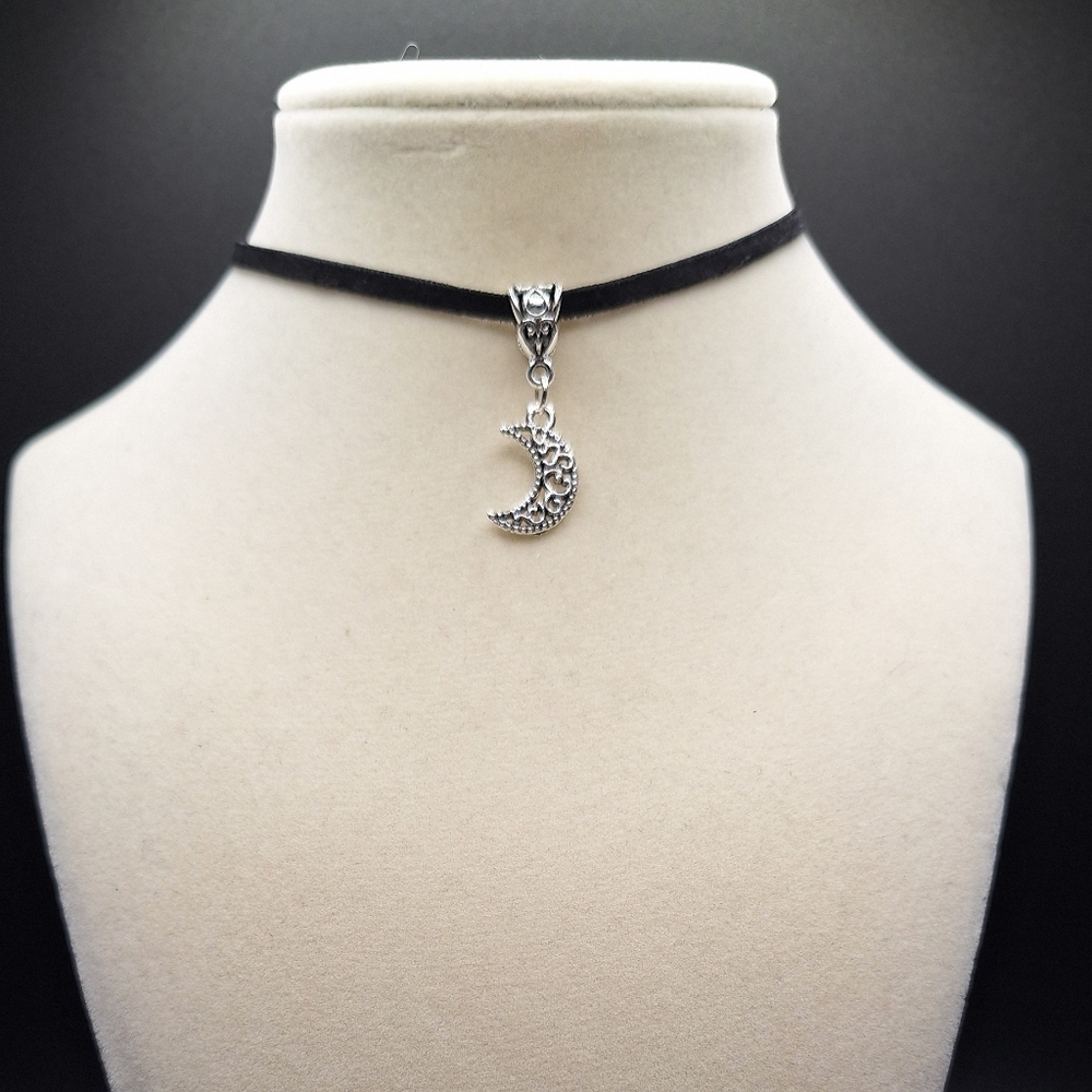 Handmade Black Velvet Mini Swirl Moon Choker
